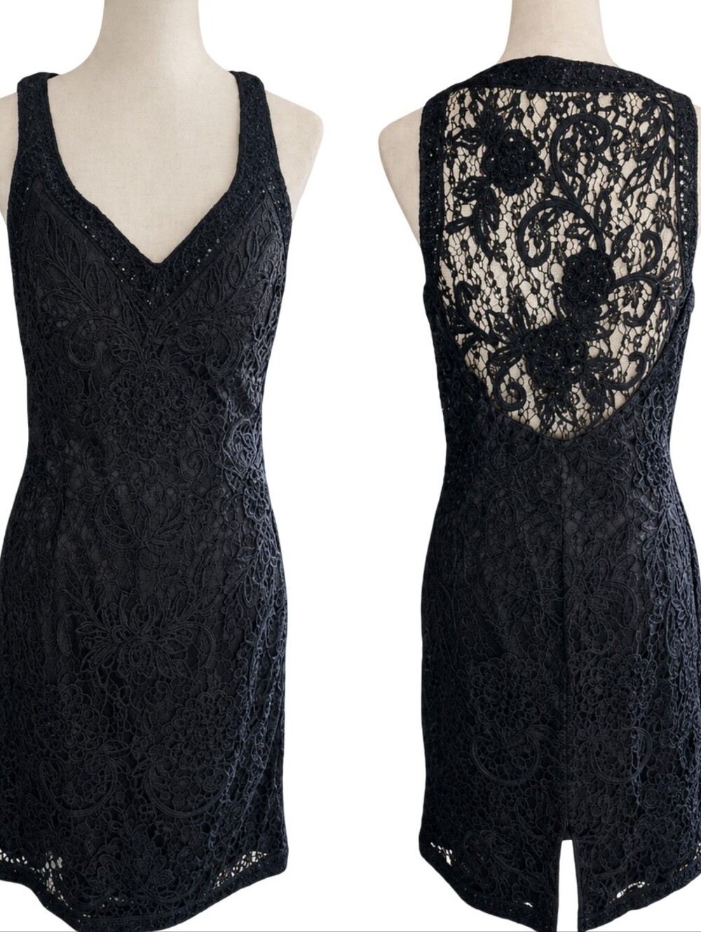 Sue Wong Vintage Black Lace Embellished Cocktail Dress Size S